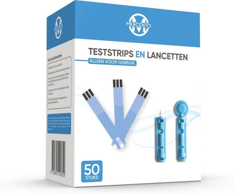 Mercento 50 Teststrips & 50 Lancetten Teststrips Lancetten Naalden Glucosemeter Bloedsuikermeter Complete set Diabetes meter