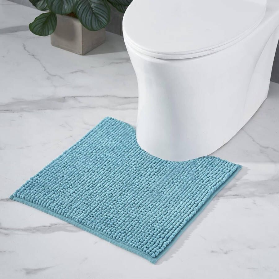 Merkloos Badmat antislip wc-mat met uitsparing combineerbaar als badmatset chenille badkamertapijt wasbaar voor vrijstaande toiletten petrol turquoise 45 x 45 cm