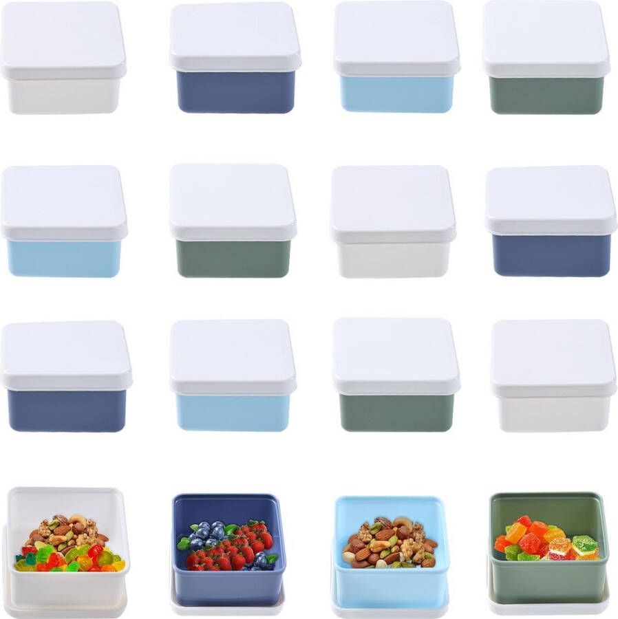 Merkloos Set van 16 voedselbewaarcontainers met deksel klein vriescontainers van 150 ml kleine container mini-bewaarcontainer vriescontainer kunststof BPA-vrij geschikt voor magnetrons en diepvriezers