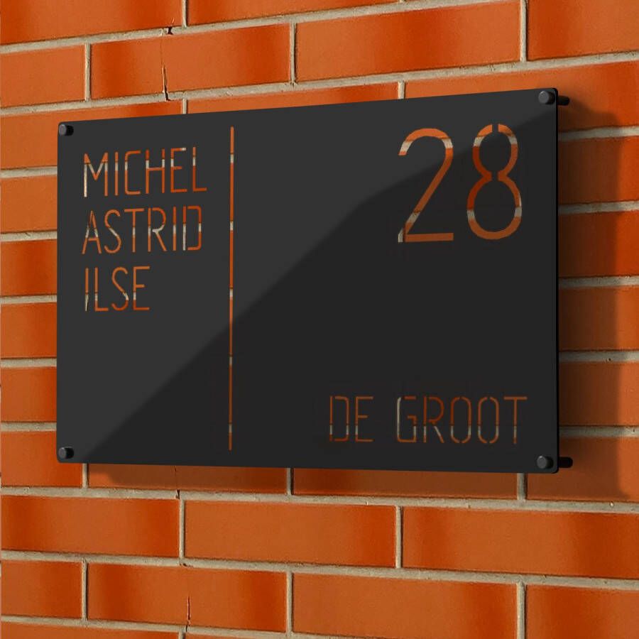 Metaal Decoraties Naambordje Voordeur – Naambordje Huisnummer – 1 5 mm RVS – Modern Design – Met Nummer En Naam Zwart of Grijs 20x30