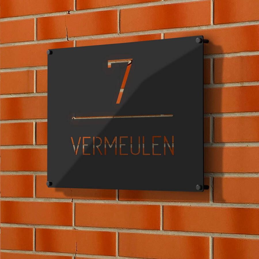 Metaal Decoraties Naambordje Voordeur – Naambordje Huisnummer – 1 5 mm RVS – Modern Design – Met Nummer En Naam Zwart of Grijs 20x20