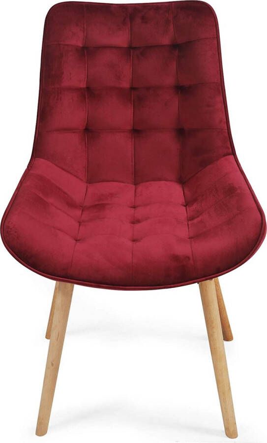 Miadomodo GoodVibes Eetkamerstoelen Velvet stoel Beech Wood -benen Backleuning gestoffeerde stoel Keukenstoel Woonkamerstoel Donker rood 4 pc's