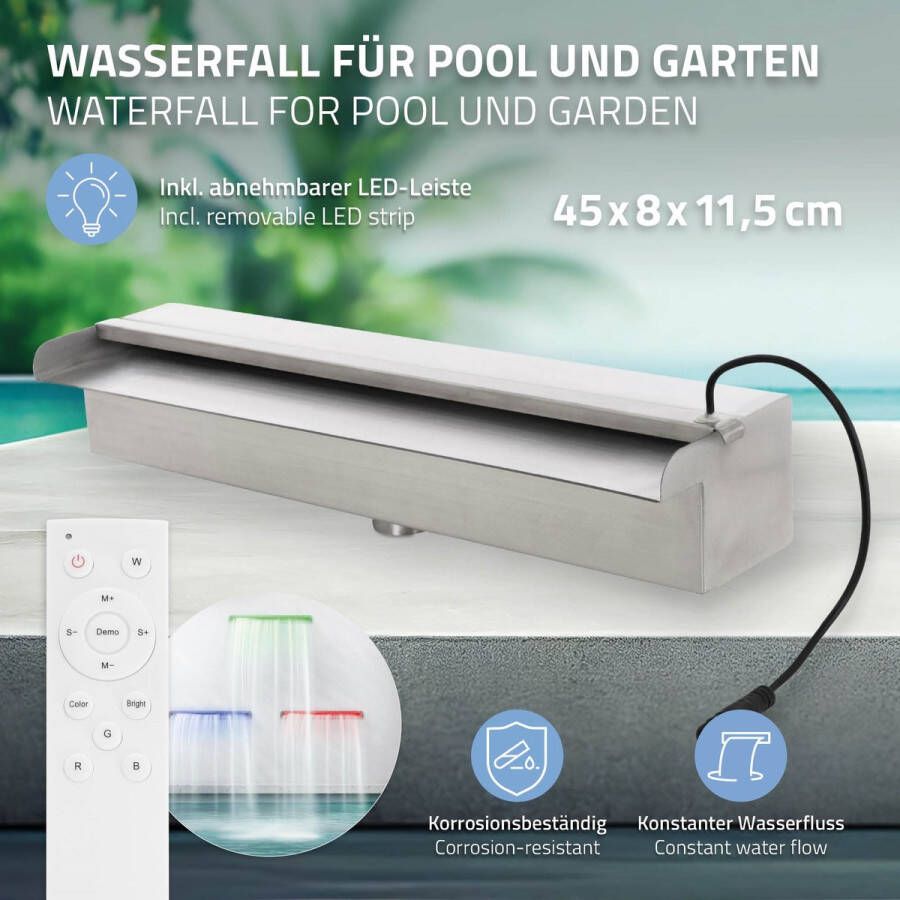 ML-Design Waterval voor zwembaden 45 cm roestvrij staal incl. RGB LED verlichting en afstandsbediening