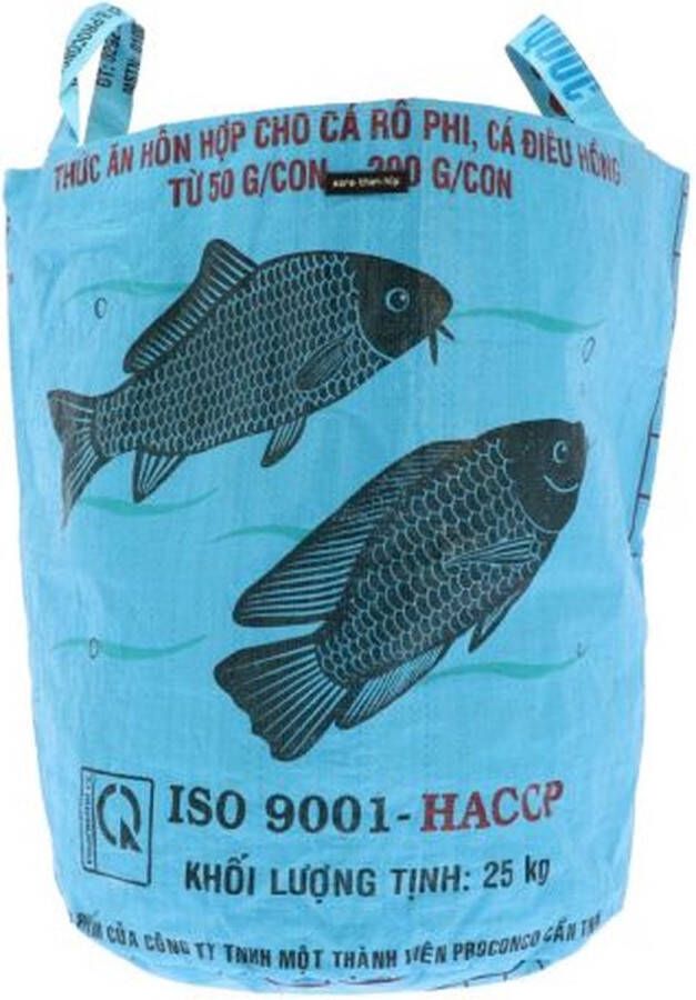 MoreThanHip Grote Waszak van Gerecyclede Cementzakken Vis blauw opvouwbaar duurzaam