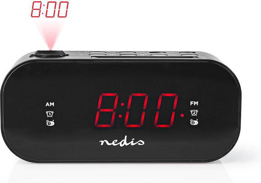 Nedis Digitale Wekkerradio | LED-Scherm | Tijdprojectie | AM FM | Snoozefunctie | Slaaptimer | Aantal alarmen: 2 | Zwart