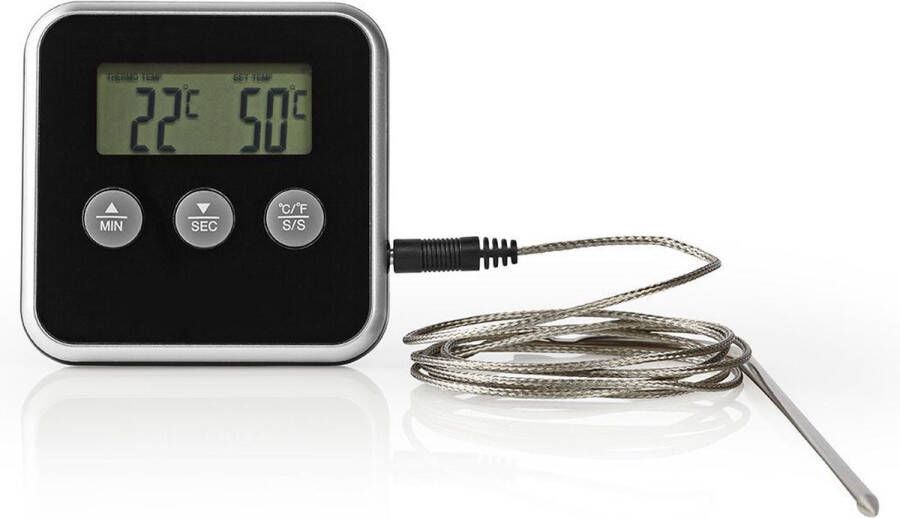 Nedis Vleesthermometer | Alarm Timer | LCD-Scherm | 0 250 °C | Zilver Zwart