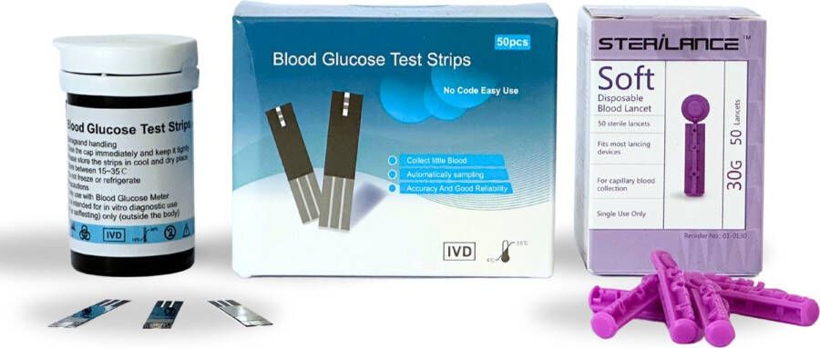 Novora Teststrips & Lancetten Voor Glucosemeter 50 Teststrips & 50 Lancetten