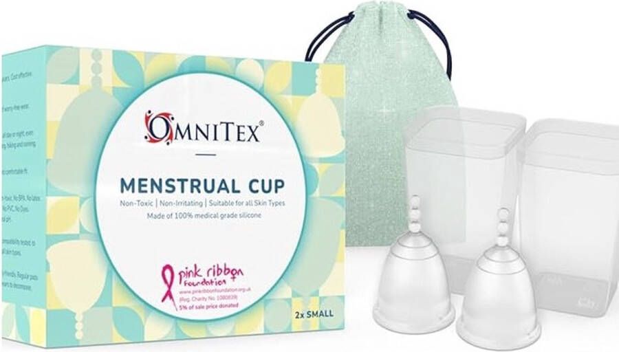 Omnitex 2 stuks menstruatiecups maat S 100% pure siliconen van medische kwaliteit Veilig milieuvriendelijk alternatief voor tampons en maandverband Niet-giftig ISO10993 getest BPA- en latexvrij