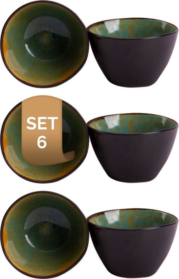 Palmer Schaal Lotus 8 cm 12 cl Turquoise Zwart Stoneware 6 stuk(s)