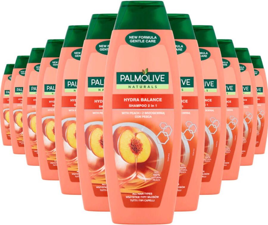 Palmolive Shampoo Naturals 2 In 1 Hydra Balance Perzik 12x350ml Voordeelverpakking