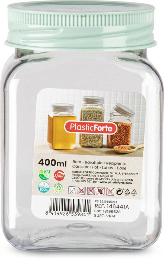 PLASTICFORTE Forte Plastics Voorraadpot bewaarpot 400 ml kunststof mint groen B7 x H11 cm