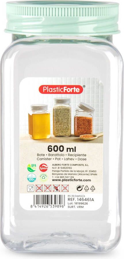 PLASTICFORTE Forte Plastics Voorraadpot bewaarpot 600 ml kunststof mint groen B7 x H15 cm