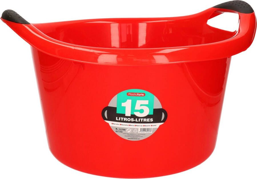 PLASTICFORTE Groot kunststof teiltje afwasbak rond met handvatten 15 liter rood Afmetingen 42 x 40 x 25 cm Huishouden