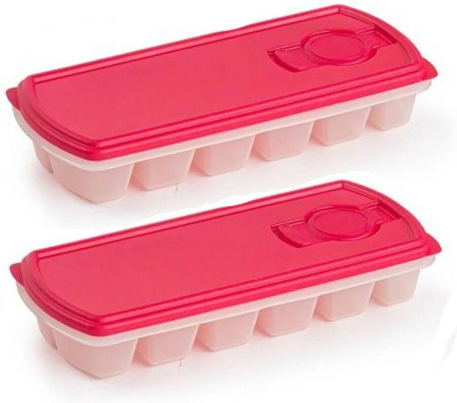 Forte Plastics PlasticForte IJsblokjesvorm met deksel 2x 12 ijsklontjes kunststof fuchsia roze IJsblokjesvormen