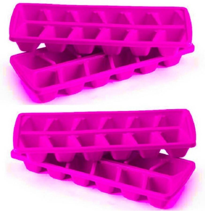 Forte Plastics Plasticforte IJsblokjesvormen set 4x stuks met deksel 24 ijsklontjes kunststof roze IJsblokjesvormen