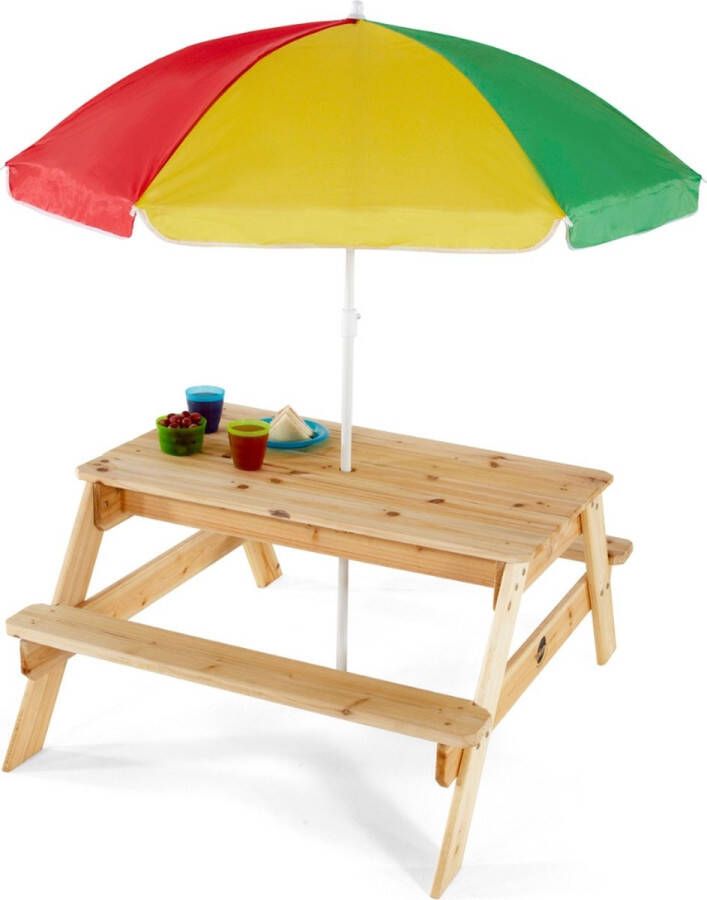 Plum Picknicktafel voor kinderen met parasol Hout Naturel