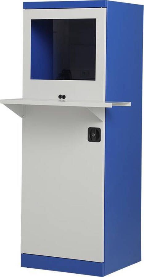Povag Metalen computerkast werkplaats | Blauw grijs | 17 inch. | 160x55x55 cm (HxBxD) | ventilator en ventilatierooster | CKP-103