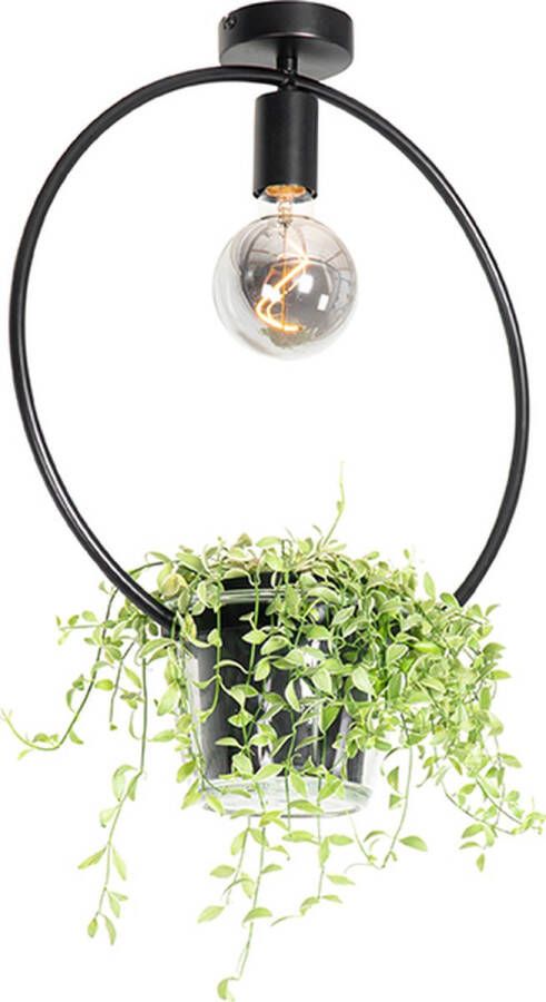 QAZQA roslini Moderne Plafondlamp 1 lichts L 40 cm Zwart Woonkamer Slaapkamer Keuken
