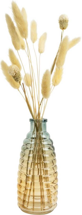 QUVIO Glazen vaas met patroon Vaas voor droogbloemen Landelijk of klassiek vaasje Vazen Decoratieve accessoires Woonaccessoires voor bloemen en boeketten Glazen vaas 6 x 14 5 cm (bxh) Transparant geel met blauw