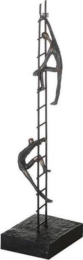 Rawa Geschenken sculptuur evenwicht of kracht 2 mensen op ladder omhoog klimmen 10x13x43 cm zwart