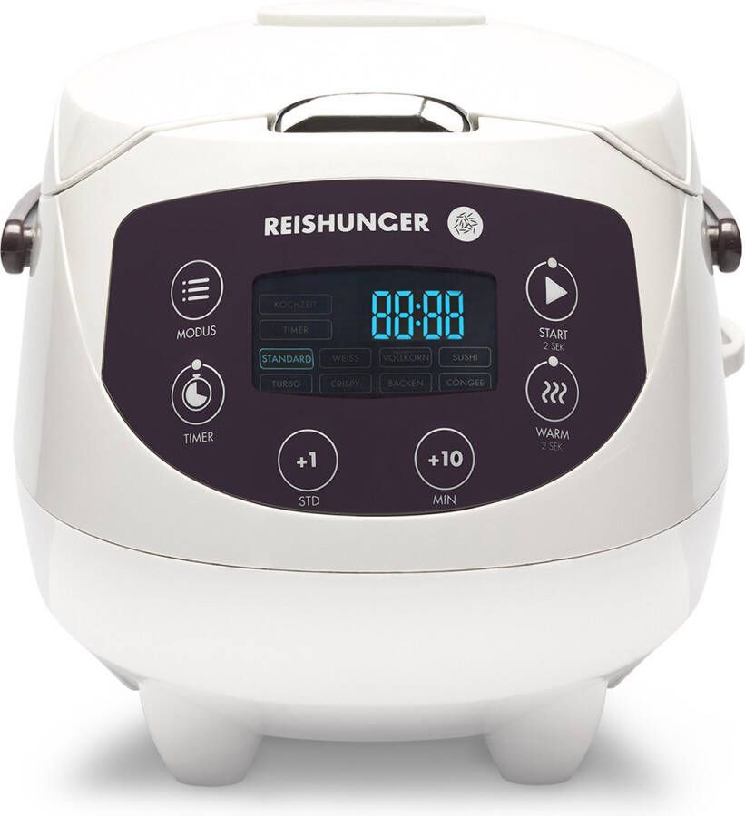 Reishunger Digitale Mini Rijstkoker in Wit Multicooker met 8 programma's stoominzet premium binnenpan timer en warmhoudfunctie Rijst voor maximaal 3 personen