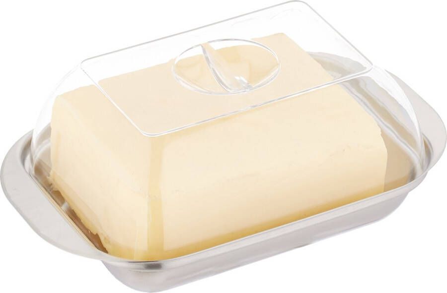 Relaxdays botervlootje rvs en kunststof boterschaaltje met deksel 250 g boter