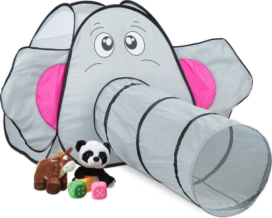 Relaxdays pop up speeltent olifant kindertent met kruiptunnel kinderspeeltent binnen