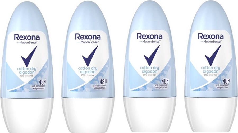 Rexona Deoroller Cotton Dry Anti Perspirant Anti Transpirant 50 ml 48 HR Voordeelverpakking 4 x 50 ml
