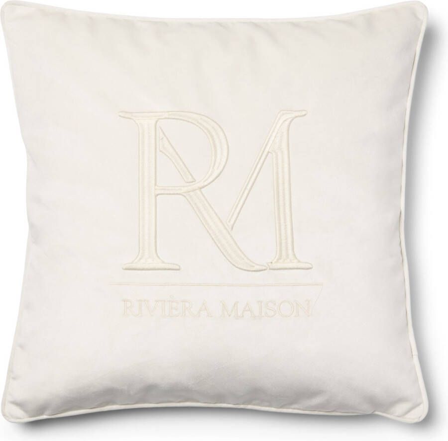 Riviera Maison Kussenhoes Sierkussen met logo RM Monogram Kussensloop Velvet 50x50 cm wit