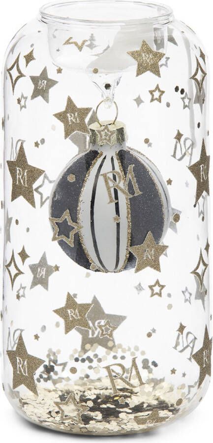 Riviera Maison Waxinelichthouder met sterrenprint en kerstbal Glitter & Glamour Theelichthouder goud
