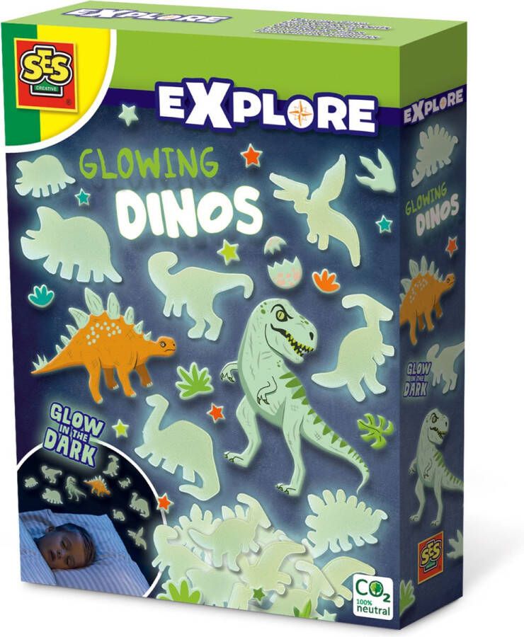 SES Explore Glowing dino's glow in the dark 24 dino's om te plakken met foam plakkers voor een mooi versierde slaapkamer