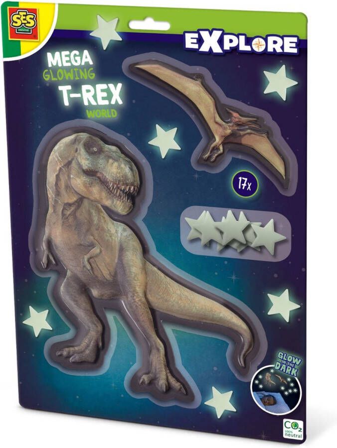 SES Explore Mega Glow T-Rex World glow in the dark met foam plakkers leuke slaapkamer decoratie