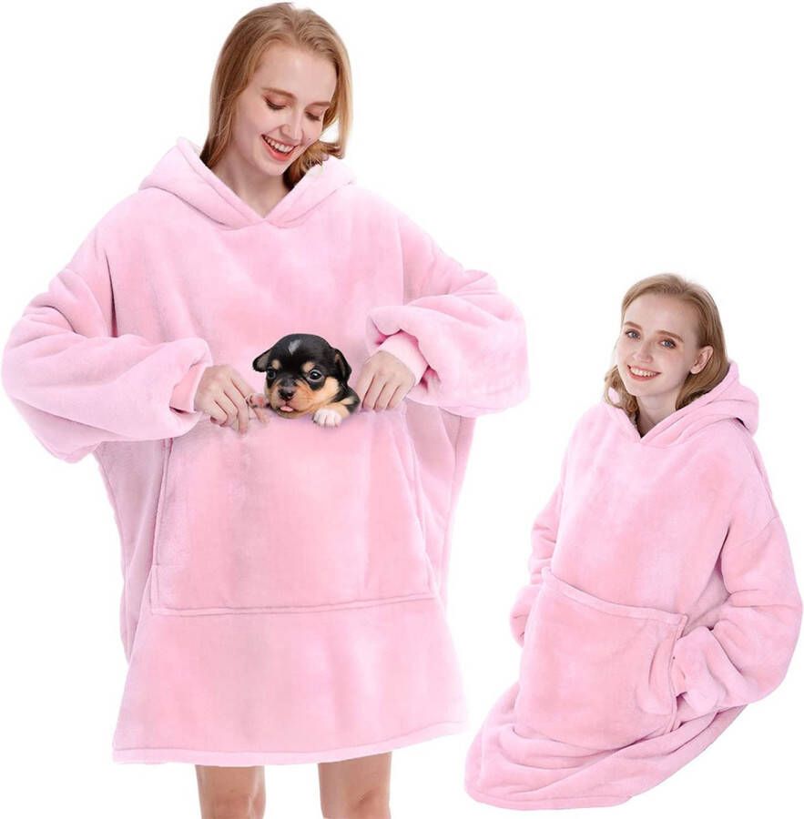 SEZGoods Snuggle Hoodie Snuggie Fleece Deken Met Mouwen Roze 113 x 74 cm Plaid Warmtedeken Knuffeldeken