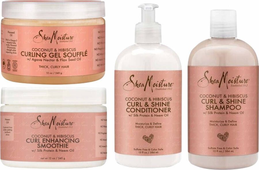 Shea Moisture Coconut & Hibiscus Shampoo Conditioner Smoothie Soufflé Set of 4