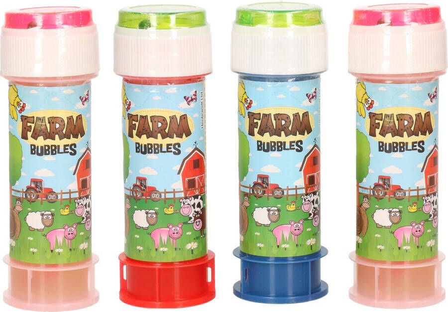 Shoppartners 4x Boerderij dieren bellenblaas flesjes met spelletje 60 ml voor kinderen Uitdeelspeelgoed Grabbelton speelgoed