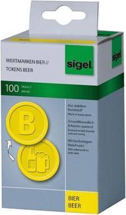 Sigel waardemunten kunststof 100 stuks 25mm bier geel evenementenmuntjes SI-WM004