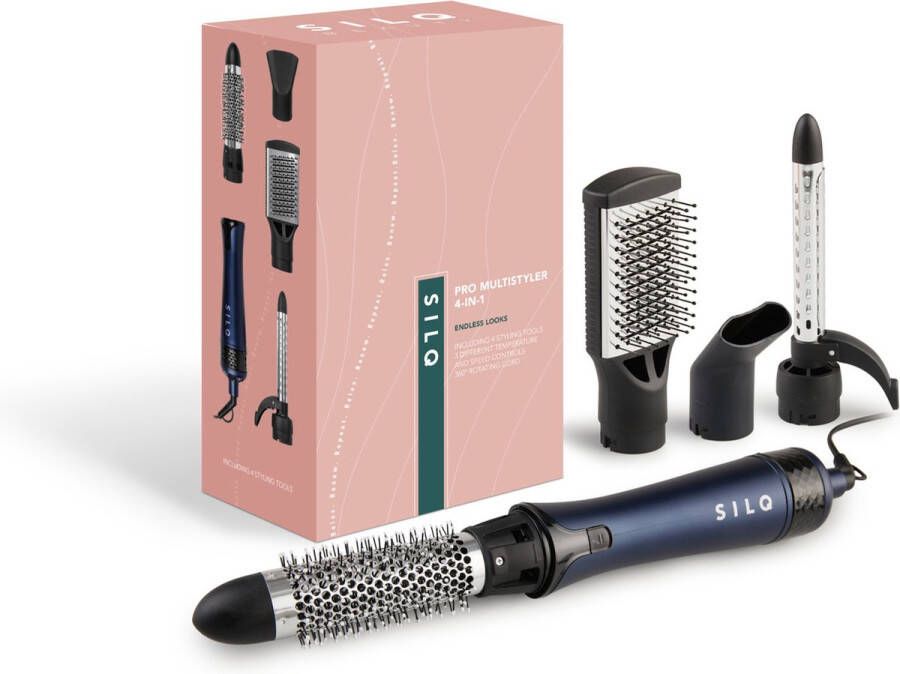 Silq Beauty 1200W Multi Hair Styling Brush hetelucht droogborstel 360° roterende volumeborstel föhn stijltang & kruller 3 instellingen & 4 mondstukken