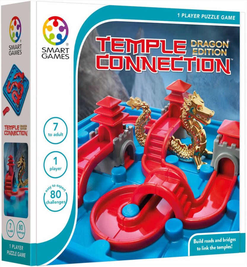 SmartGames Temple Connection Dragon Edition breinbreker 80 opdrachten met gouden draak