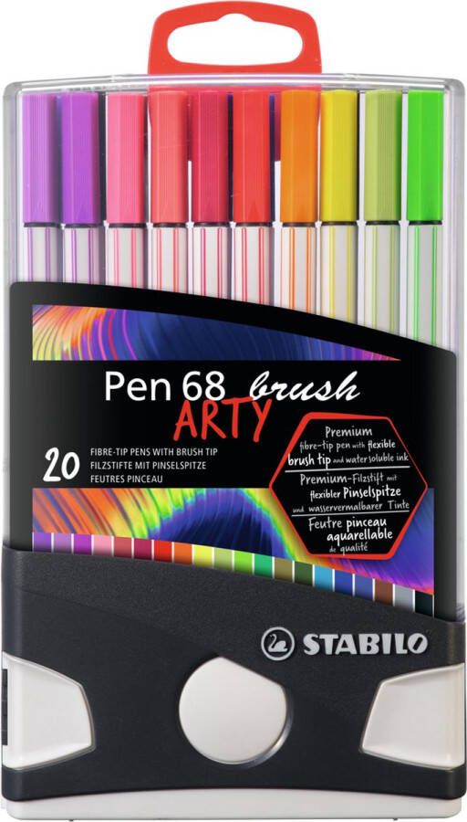 STABILO Pen 68 Brush Premium Brush Viltstift Met Flexibele Penseelpunt ColorParade Met 20 Verschillende Kleuren