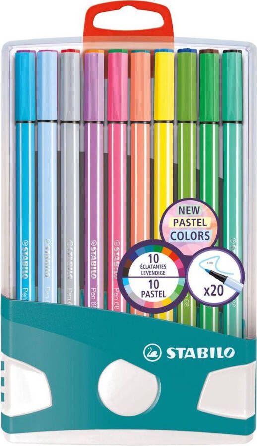 STABILO Pen 68 PastelParade Premium Viltstiften 10 Pastel Kleuren + 10 Heldere Kleuren