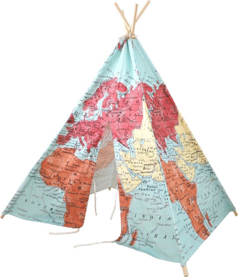Sunny Tipi Tent voor kinderen in verschillende kleuren met Wereldkaart Wigwam Speeltent van 100% katoen