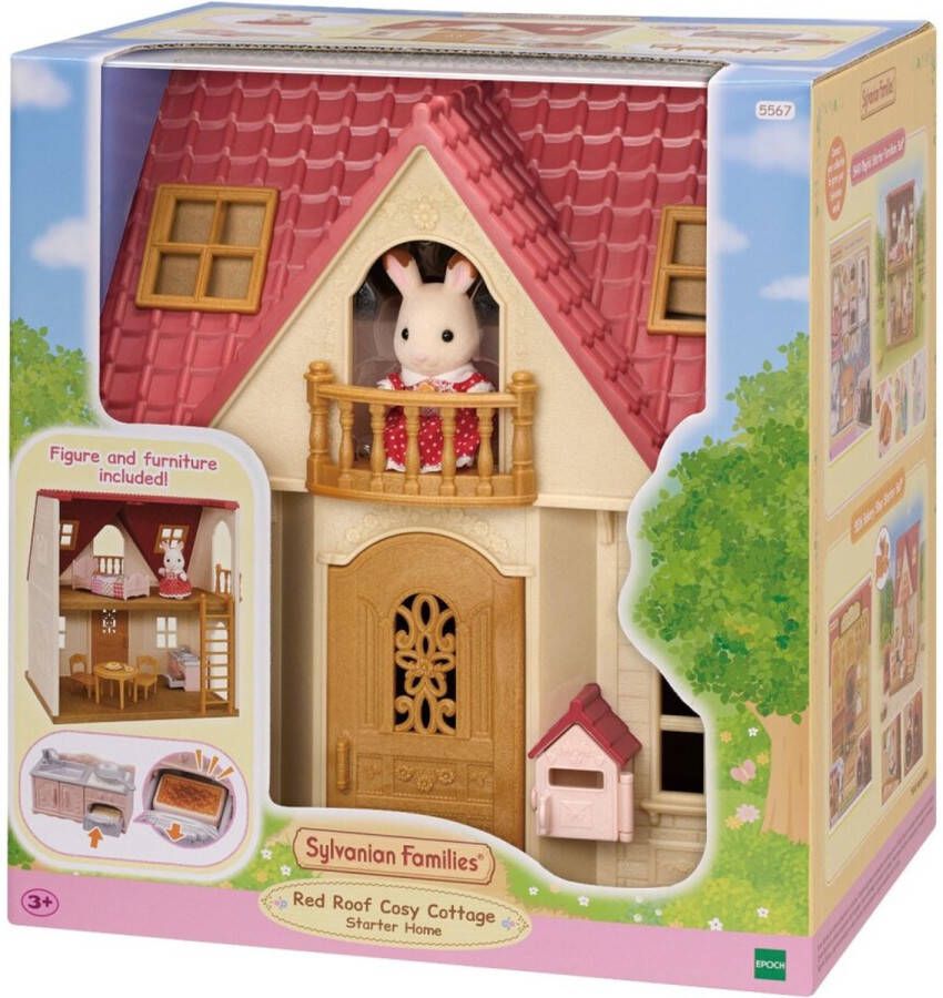Sylvanian Families 5567 Nieuw Startershuis- poppenhuis met brievenbus- 1 fluweelzachte speelfiguur meisje konijn- accesoires