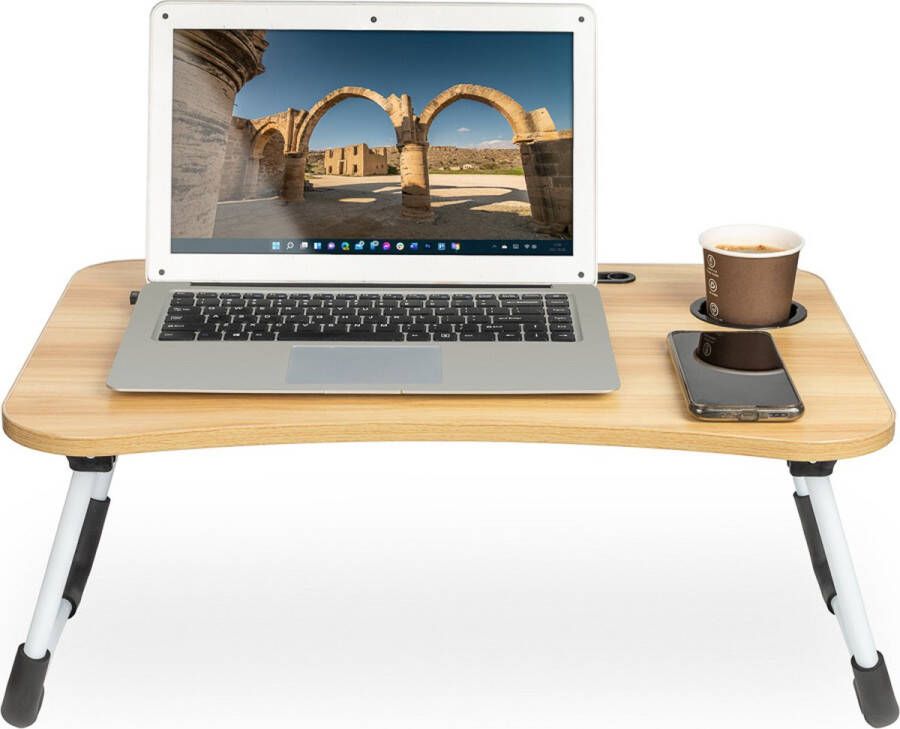 Ikonka Laptoptafel met bekerhouder en tablethouder Laptopstandaard Schoottafel Bedtafel 60x40x25 cm