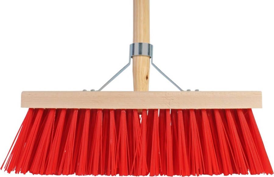 Talen Tools Bezem rood 41 cm met beugel en houten steel 140 cm