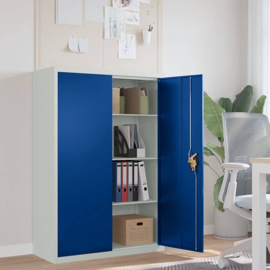 The Living Store Kantoorkast 90x40x140 cm metaal grijs en blauw Kast