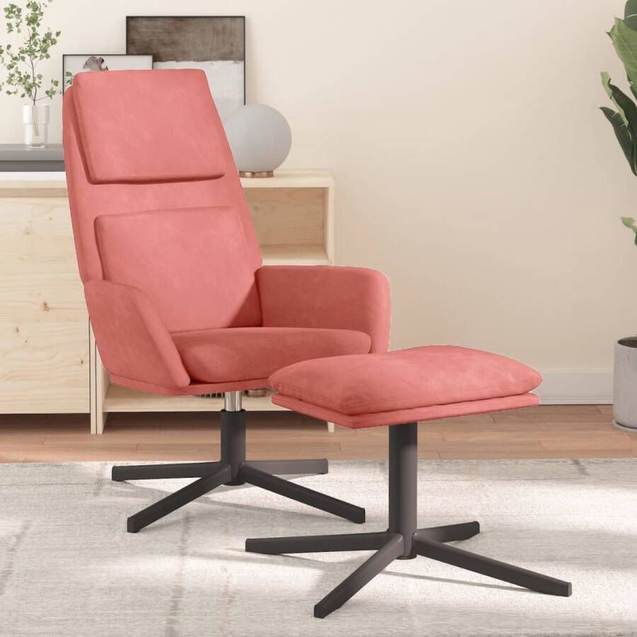 The Living Store Relaxstoel Velvet Roze 70x77x98cm 360 graden draaibaar Inclusief voetenbank