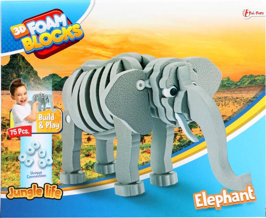Toi-Toys 3D puzzel olifant junior 31 5 cm foam grijs 75-delig