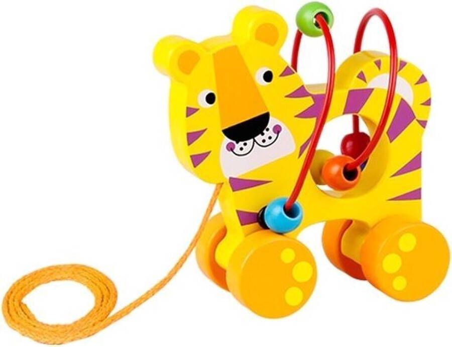 Tooky Toy Trekfiguur Tijger 13 X 14 Cm Hout Geel oranje