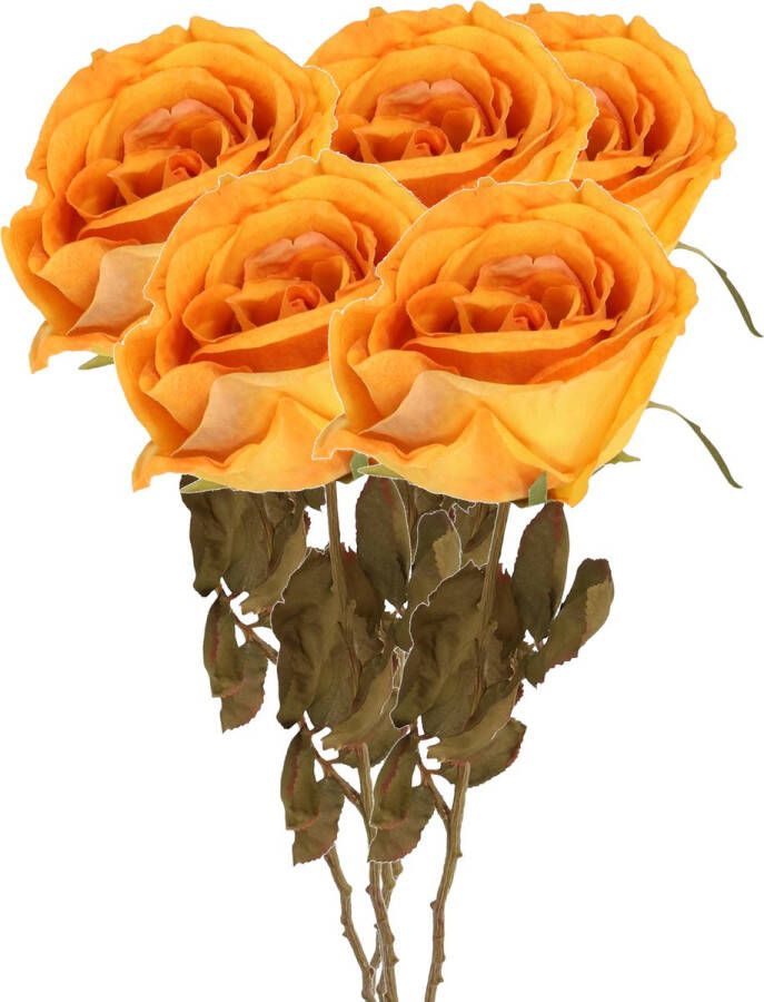 TopArt Top Art Kunstbloem roos Calista 5x perzik oranje 66 cm kunststof steel decoratie bloemen