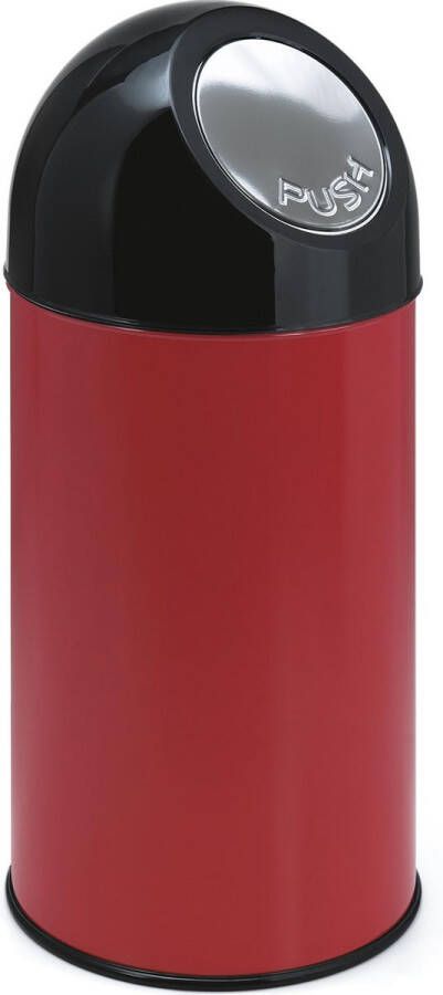 V-Part Afvalbak met pushdeksel 40 ltr Steel Plastic rood zwart